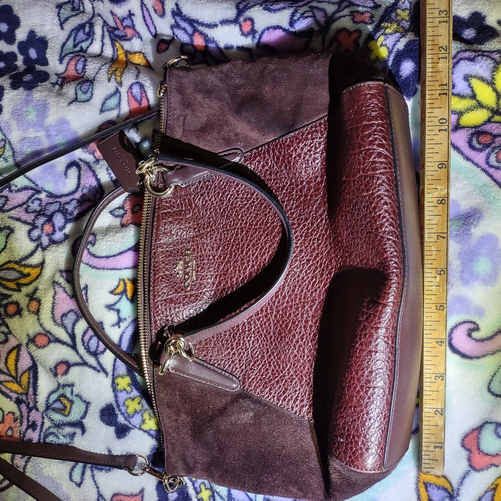 Authentic Coach Leather And Suede Crossbody Satchel In Elegant Burgundy